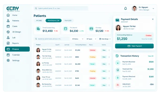 The portal’s balances and payment history