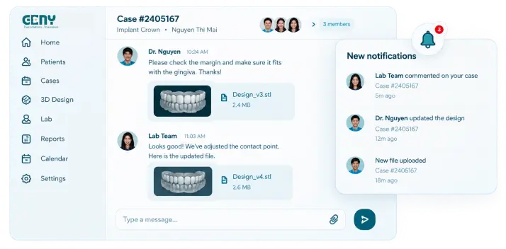 The portal’s per-order chat with the design team